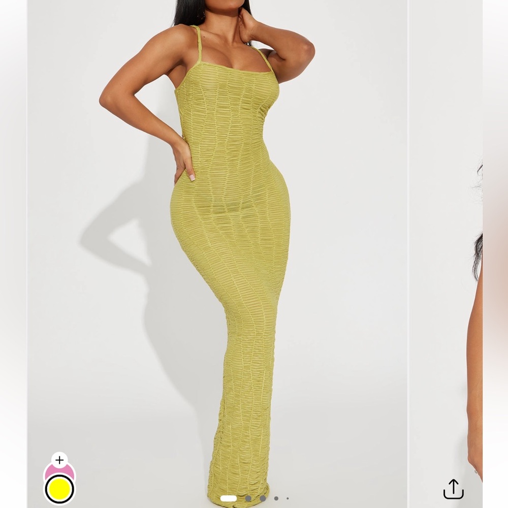 Fashion Nova Ari Textured Maxi Dress - Chartreuse